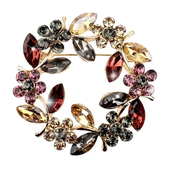 🌹🆕 Vintage Floral Rhinestone Crystal Christmas Brooch Christmas gift - Picture 7 of 7
